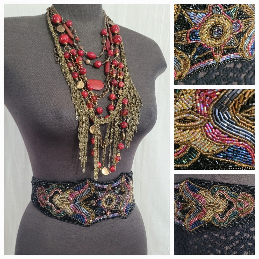 Elegant Beaded Black Waist Belt - Picture 11 of 12